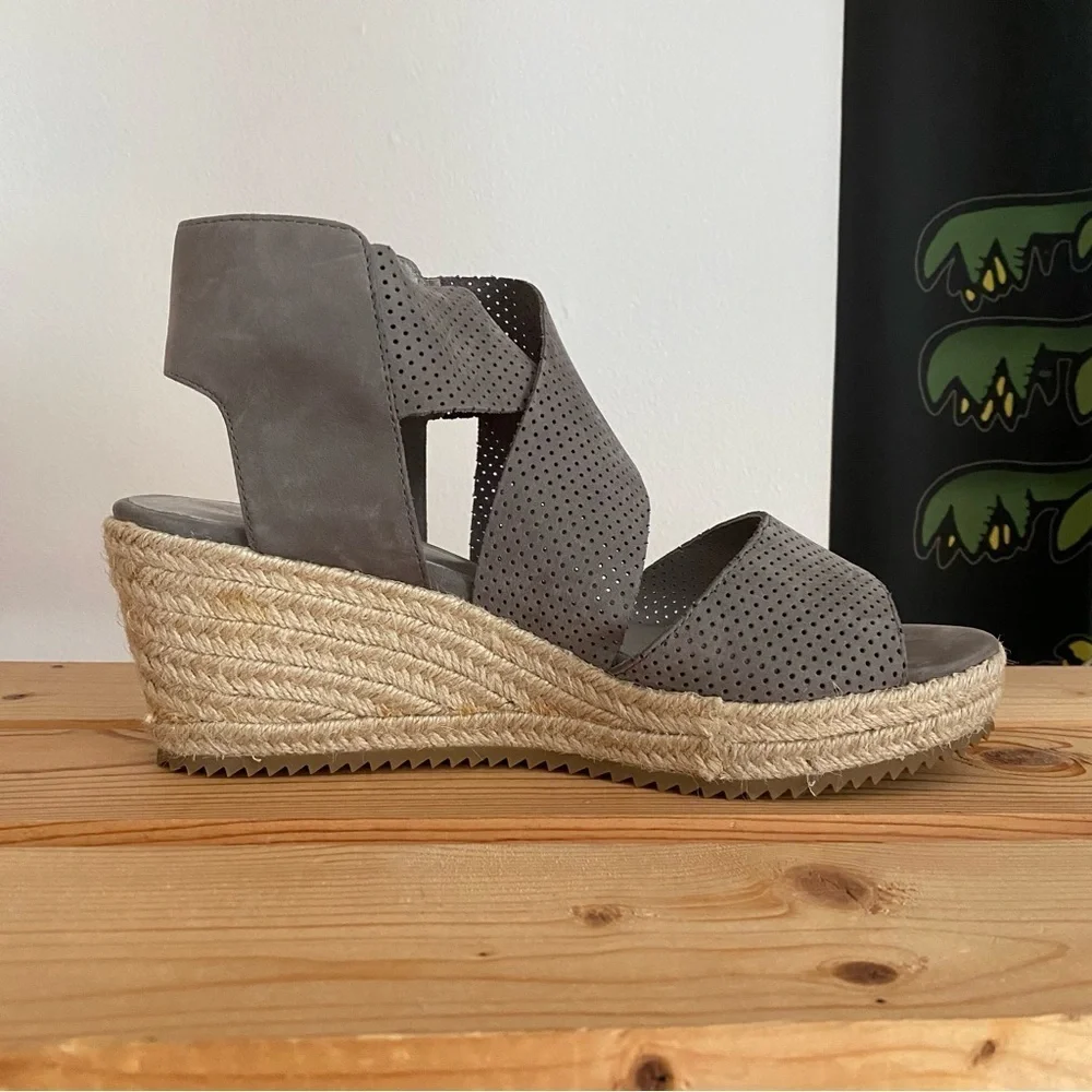 Eileen Fisher Gray Espadrille Willow Wedge 2 Graphite Nubuck Sandals 9 - Picture 4 of 16